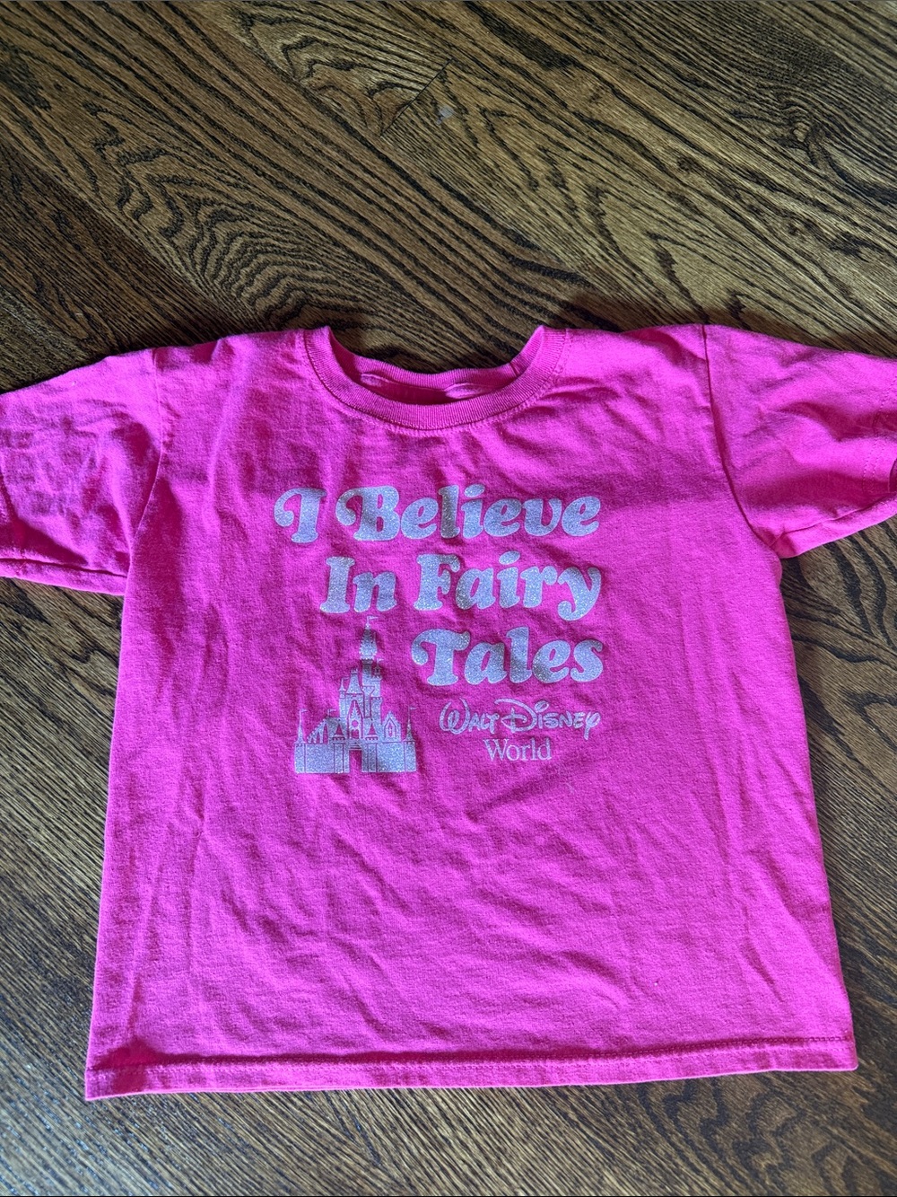 Disney Hot Pink "I Believe In Fairy Tales" Kids Tee Small